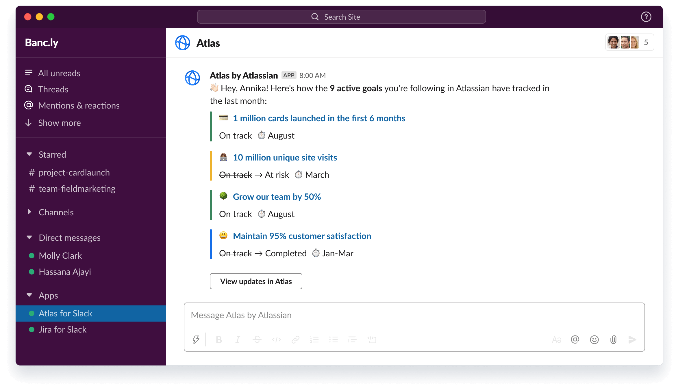 Mises à jour Atlas dans Slack